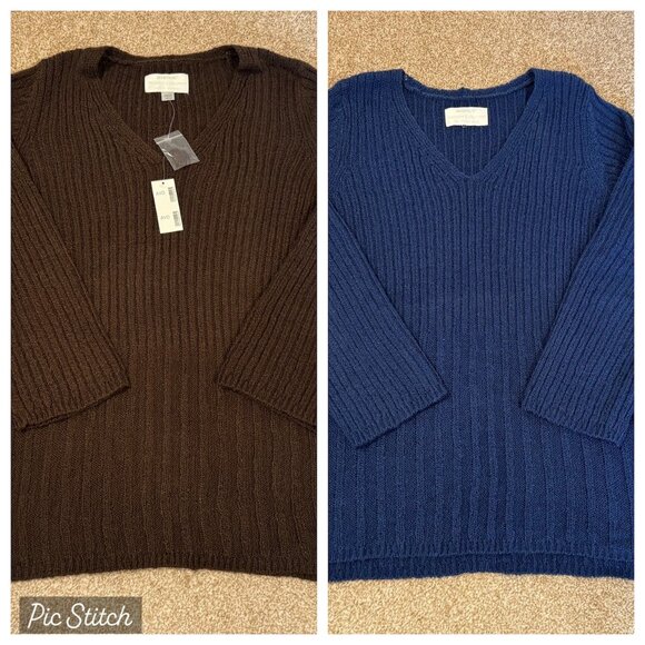 Bundle Women's 14/16 Avenue Plus V-Neck Tunic Pullover Sweaters Blue & NWT Brown - Picture 1 of 3